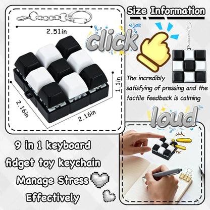 Black and white keyboard fidget toy on a desk