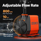 DOKO ultra quiet pond pump showing the internal ceramic shaft construction and manual disassembly mechanism.