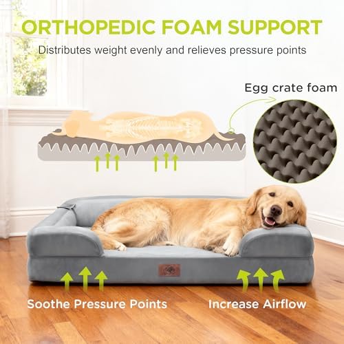 Extra Large Dog Bed, Orthopedic XL Washable Memory Foam Bed for Big Dogs Waterproof Pet Couch Sofa Bolster with Removable Cover, Non-Slip Bottom, Tennis Ball Toy, 42x30 - Image 3