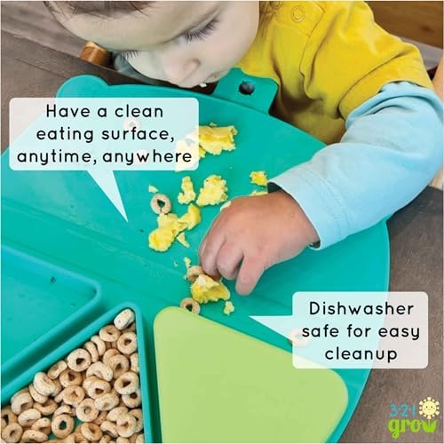 Portable non slip baby dining mat by 321 Grow packed inside a travel backpack pocket