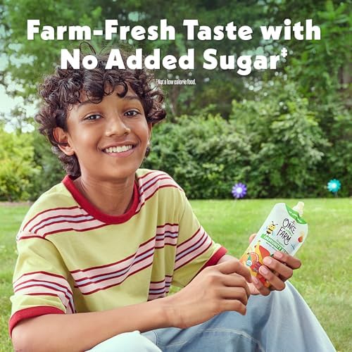 Close up of Once Upon a Farm clean label project certified kids purees with probiotics