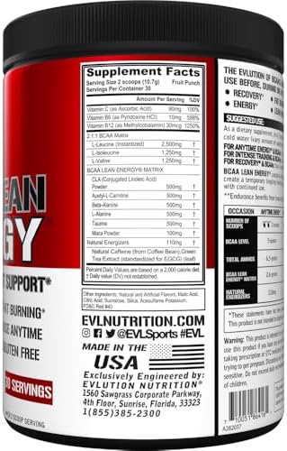 EVL BCAA Lean Energy powder serving scoop for clean pre-workout boost.