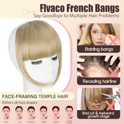 Flvaco ash blonde clip on bangs fringe hairpiece close up view