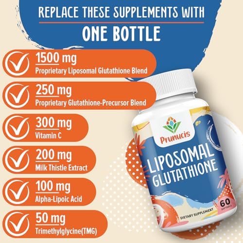 Prunucis 60 softgels liposomal glutathione master antioxidant bottle
