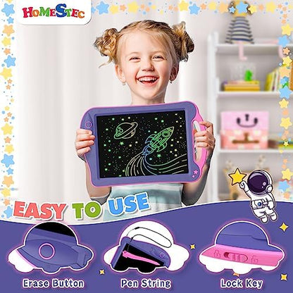 Toddler using Homestec Astrodraw stylus on colorful LCD screen