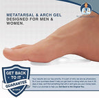 Self-adhesive ball of foot cushions for plantar fasciitis relief shown on shoe insole