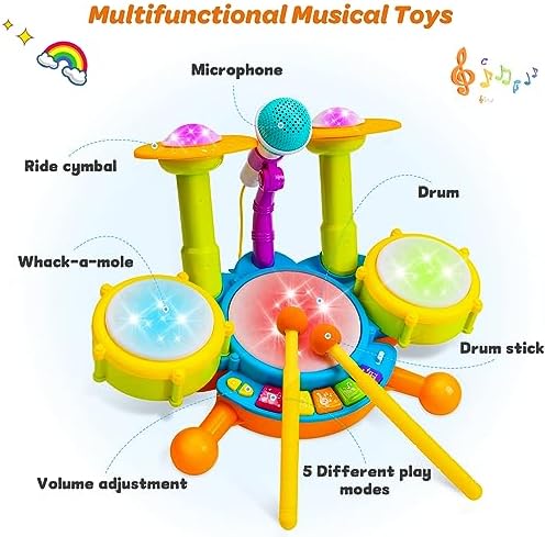 Keysense Lifestyle infant musical instrument close up view of the ride cymbals and drumsticks