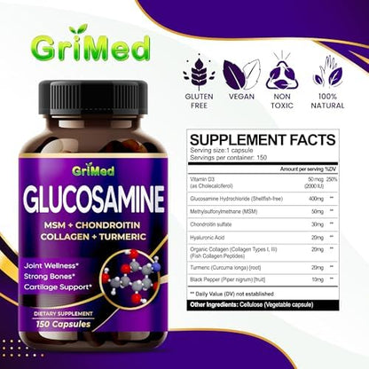 GriMed Glucosamine 12,000mg - X12 Power with MSM, Chondroitin, Collagen, Turmeric for Joint Wellness, Strong Bones, Cartilage Support - Image 4