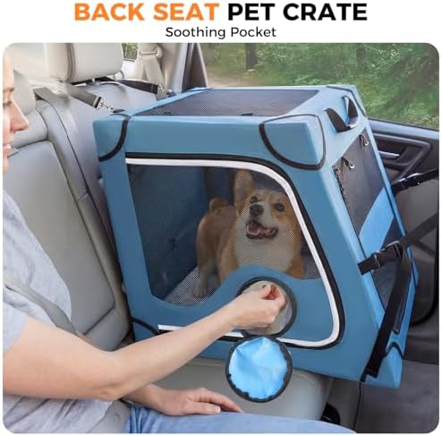 Snagle Paw car pet crate displaying side feeding windows and open mesh panels