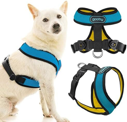 Gooby choke free mesh vest harness in ocean blue side profile on a small dog