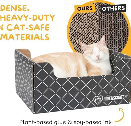 Hide and Scratch indoor cat furniture protector lounge box on living room floor