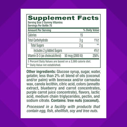 Vitafusion clean formula wellness gummies showing ingredients list and tree nut allergen warning.
