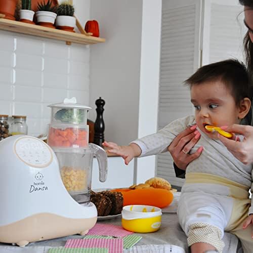 Homia baby food processor multi tier steaming basket system isolated on a white background.