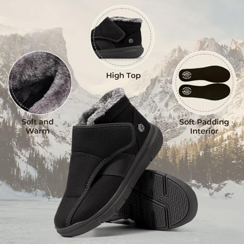 FitVille mens orthopedic slipper boots with open adjustable hook and loop strap