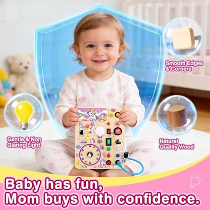 Side profile demonstrating the lightweight and travel friendly design of the unicorn sensory board.