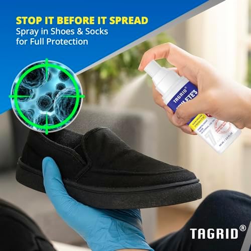 Authentic TAGRID imported foot fungus relief spray clear labeling.