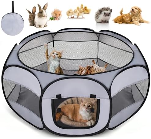 Soft Breathable Small Animal Playpen with Zipper Cover - Portable Rabbit/Bunny Pen & Chick Brooder Box, Lightweight Enclosure for Puppy/Kitten/Guinea Pig/Hamster/Chinchillas (Indoor & Outdoor Use) - Image 2