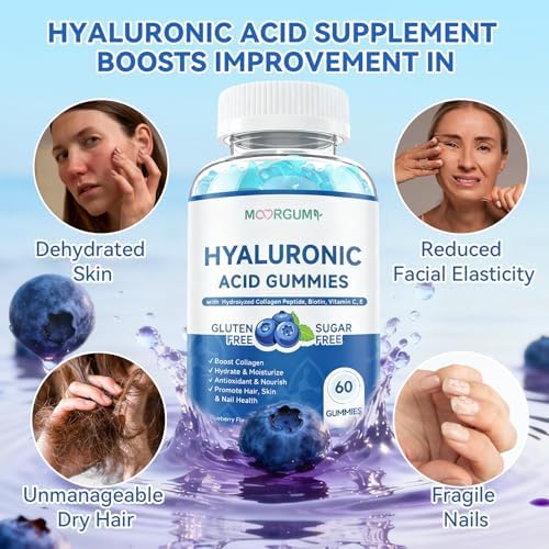 Moorgumy hair skin and nails supplement bottle showcasing the gluten-free and premium import seals.