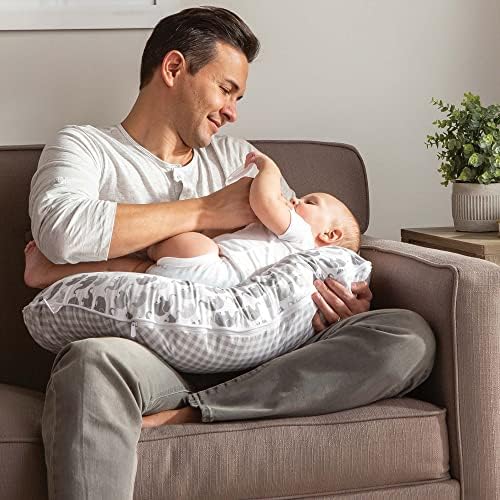 Top view of Boppy gray elephant nursing pillow cover