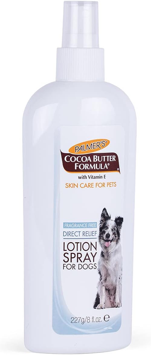 Palmer's fragrance free dog skin spray bottle showing ingredients and size