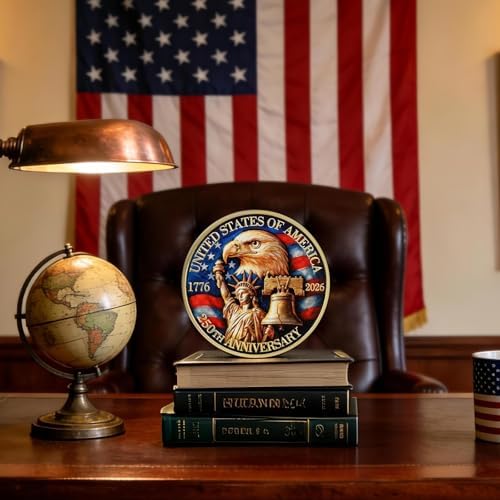 Authentic USA imported 250th anniversary souvenir coin shown in protective packaging