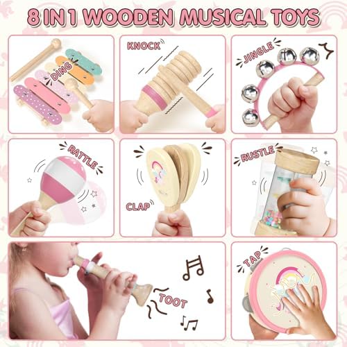 Lehoo Castle toddler wooden toys showcasing the eight tone xylophone and matching mallets.