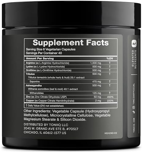 Toniiq HGH 240 count capsules bottle label details