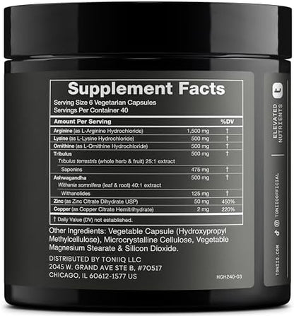 Toniiq HGH 240 count capsules bottle label details