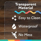 Premium clear baby mat catching dropped toddler mealtime messes on a beautiful marble surface