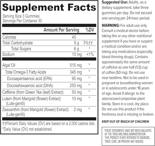 Premium imported non GMO brain focus gummies ninety count nutrition label