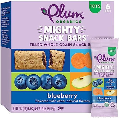 Plum Organics toddler food bar packaging back side showing detailed organic ingredients and 11 vitamins certification.