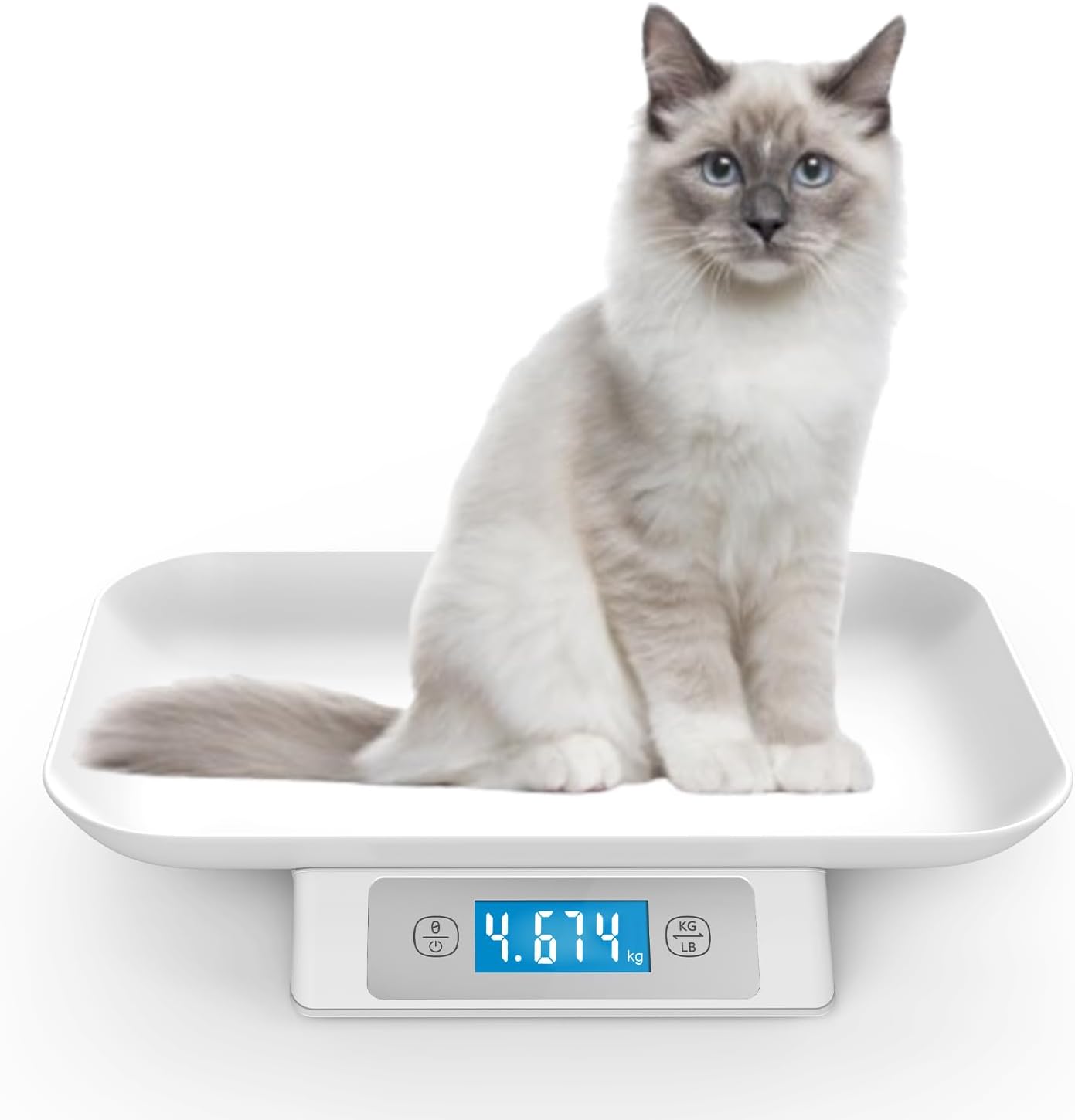 MINDPET-MED digital pet scale front view showing the grey tray and digital LCD display