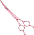 Fenice Peak curved dog grooming scissors front view showcasing pink coating