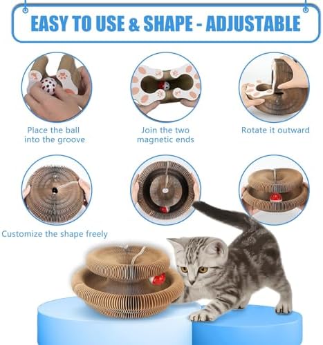 Two interactive cat toys linked together creating an extended crawling tunnel structure.