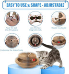 Two interactive cat toys linked together creating an extended crawling tunnel structure.