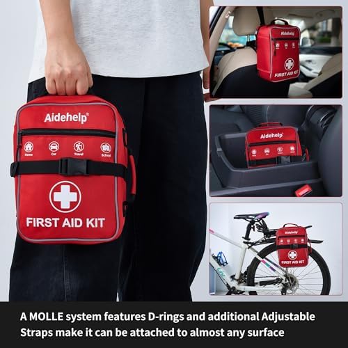 Close up of Aidehelp premium first aid supplies for survival and travel