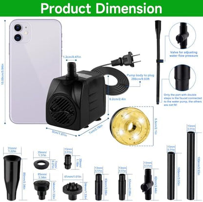 Submersible pond pump with adjustable side flow valve and five foot power cord