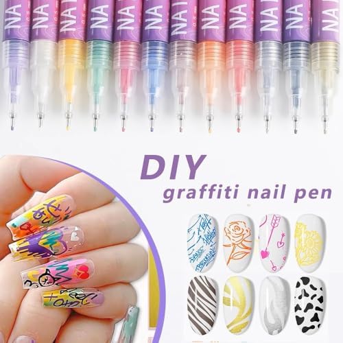 Nail art marker pens displayed with 12 color swatches
