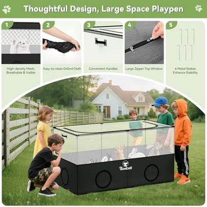 Pawaboo Small Animal Playpen, Foldable Pet Playpen Cage Tent for Puppy Kitten Guinea Pig Rabbit Chicken Hamster Indoor Outdoor Use, Pet Fence with Breathable Mesh Wall and Bottom, Black - Image 5