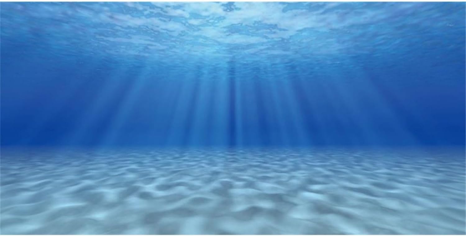 AWERT undersea theme aquarium background front view displaying a sunny underwater ocean floor scene for fish tanks.