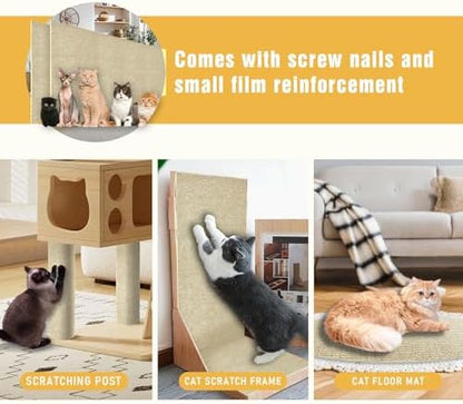 Beige self adhesive scratching mat installed on a sofa arm corner.