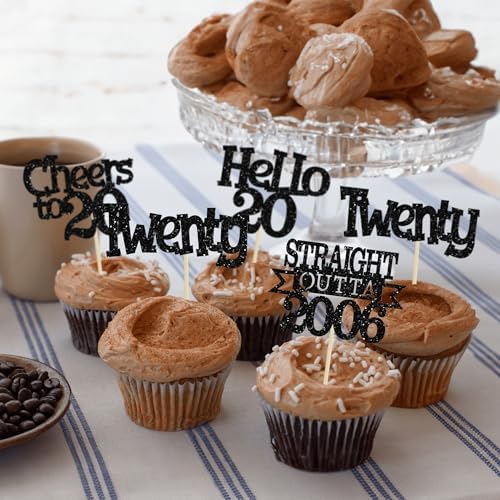 Milestone birthday party dessert table setup using imported black glitter food picks.