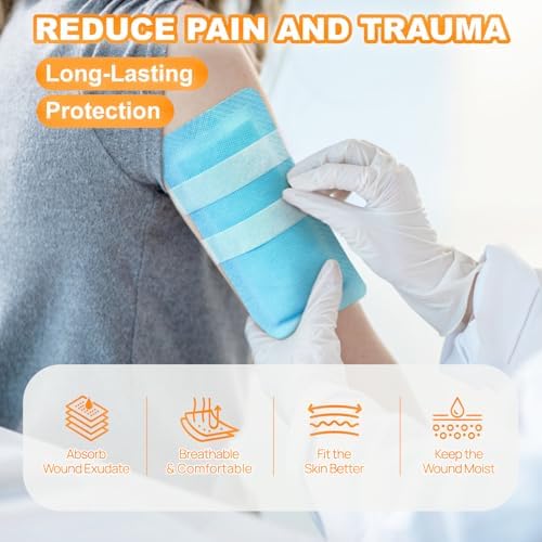 Carbou 4 inch by 8 inch soft non stick gauze dressing for heavy exudate surgical wounds.