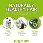 Back of Buggin Out shampoo bottle showing ingredients and usage