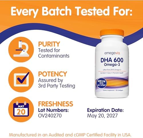 OmegaVia DHA 600mg 120 softgels packaging lifestyle setup