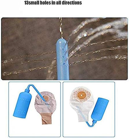 Squeezable 350ml ostomy bag washing bottle with multi directional 13 hole spray tip