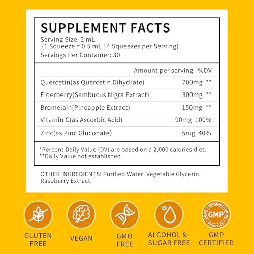 Side view of organic quercetin supplement bottle showing dietary facts