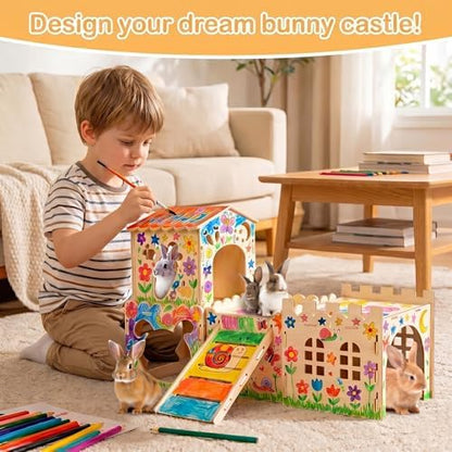 Large Bunny Castle for Rabbits, Wooden Dual-Layer Rabbit House with Stair, Rubber Band-Free Setup - Chew-Proof, Sturdy Habitat for Guinea Pig Chinchilla Ferret (Rabbit House) - Image 4