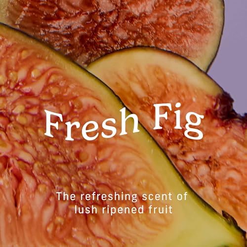Close up of Fresh Fig scent technology label on USA imported intimate wash bottle