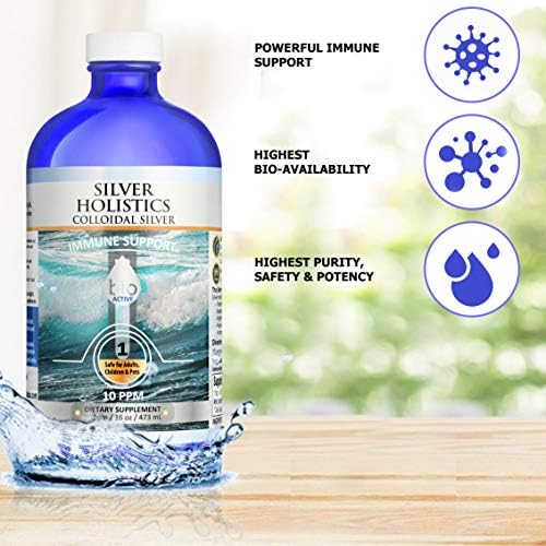 Silver Holistics Colloidal Silver Liquid glass bottle side angle view